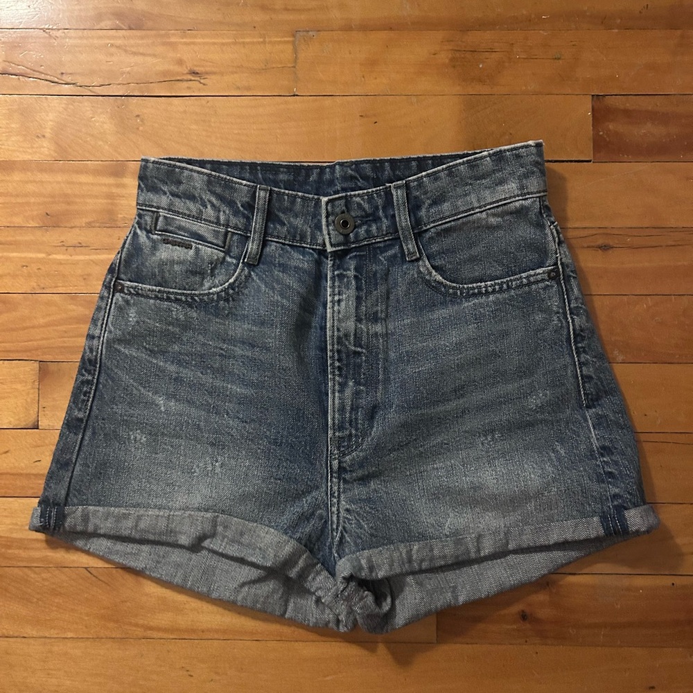G-Star High Waisted Blue Jean Shorts